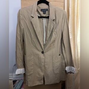Vintage Tan Linen Blend Oversized Blazer